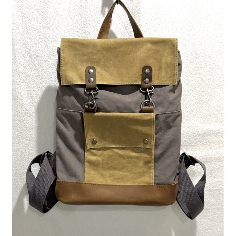 TSD Brand Hillside Canvas Gray/Gold Unisex Backpack Bag Hike/Travel (Sz 11x16x4)